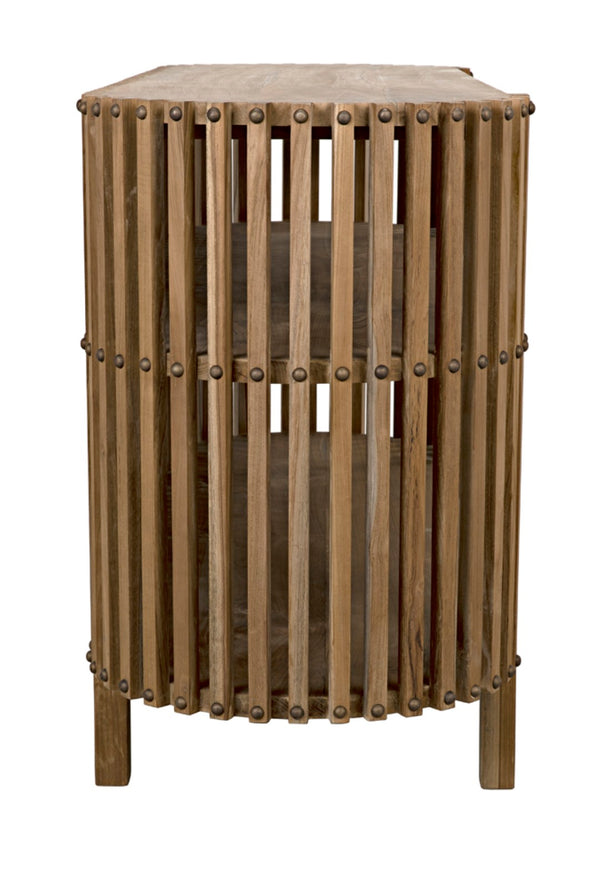 Noir Consuela Console Table in Teak - Timeless Tropical Elegance with Curved Sides & Brass Nailhead Trim GCON319T
