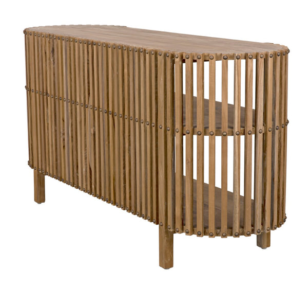 Noir Consuela Console Table in Teak - Timeless Tropical Elegance with Curved Sides & Brass Nailhead Trim GCON319T