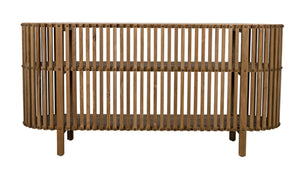 Noir Consuela Console Table in Teak - Timeless Tropical Elegance with Curved Sides & Brass Nailhead Trim GCON319T