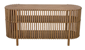 Noir Consuela Console Table in Teak - Timeless Tropical Elegance with Curved Sides & Brass Nailhead Trim GCON319T