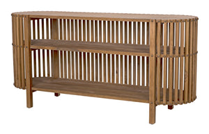 Noir Consuela Console Table in Teak - Timeless Tropical Elegance with Curved Sides & Brass Nailhead Trim GCON319T