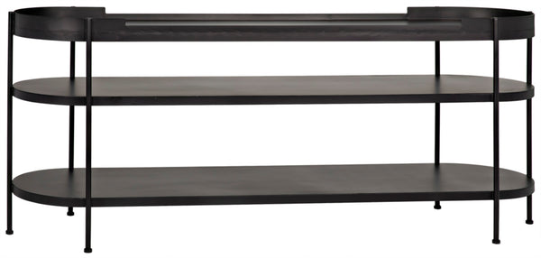 Noir Cassio Console Table - Black Iron Mid-Century Modern Design with Open Shelves for Stylish Storage GCON321MTB