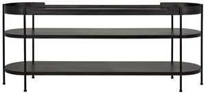 Noir Cassio Console Table - Black Iron Mid-Century Modern Design with Open Shelves for Stylish Storage GCON321MTB