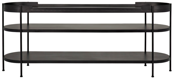 Noir Cassio Console Table - Black Iron Mid-Century Modern Design with Open Shelves for Stylish Storage GCON321MTB