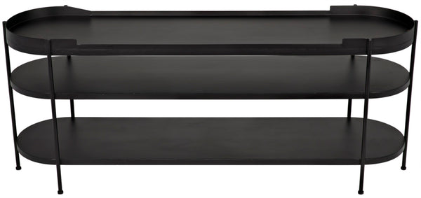 Noir Cassio Console Table - Black Iron Mid-Century Modern Design with Open Shelves for Stylish Storage GCON321MTB