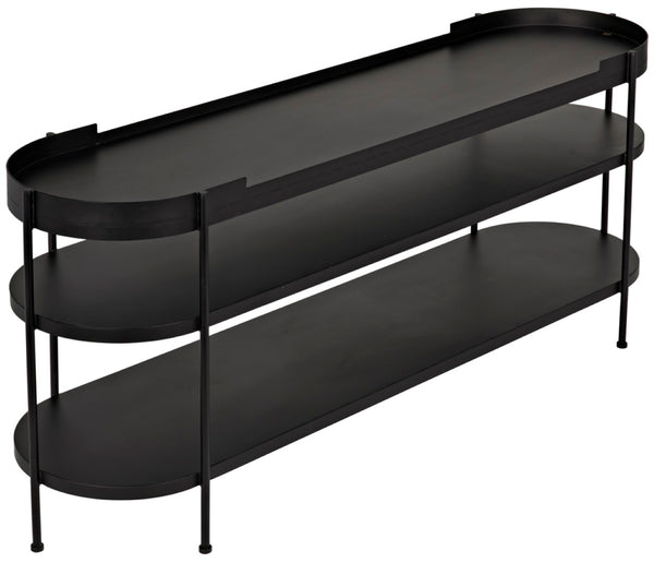 Noir Cassio Console Table - Black Iron Mid-Century Modern Design with Open Shelves for Stylish Storage GCON321MTB