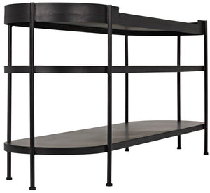 Noir Cassio Console Table - Black Iron Mid-Century Modern Design with Open Shelves for Stylish Storage GCON321MTB