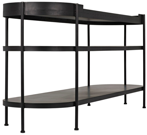 Noir Cassio Console Table - Black Iron Mid-Century Modern Design with Open Shelves for Stylish Storage GCON321MTB