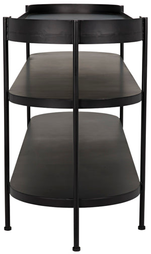 Noir Cassio Console Table - Black Iron Mid-Century Modern Design with Open Shelves for Stylish Storage GCON321MTB