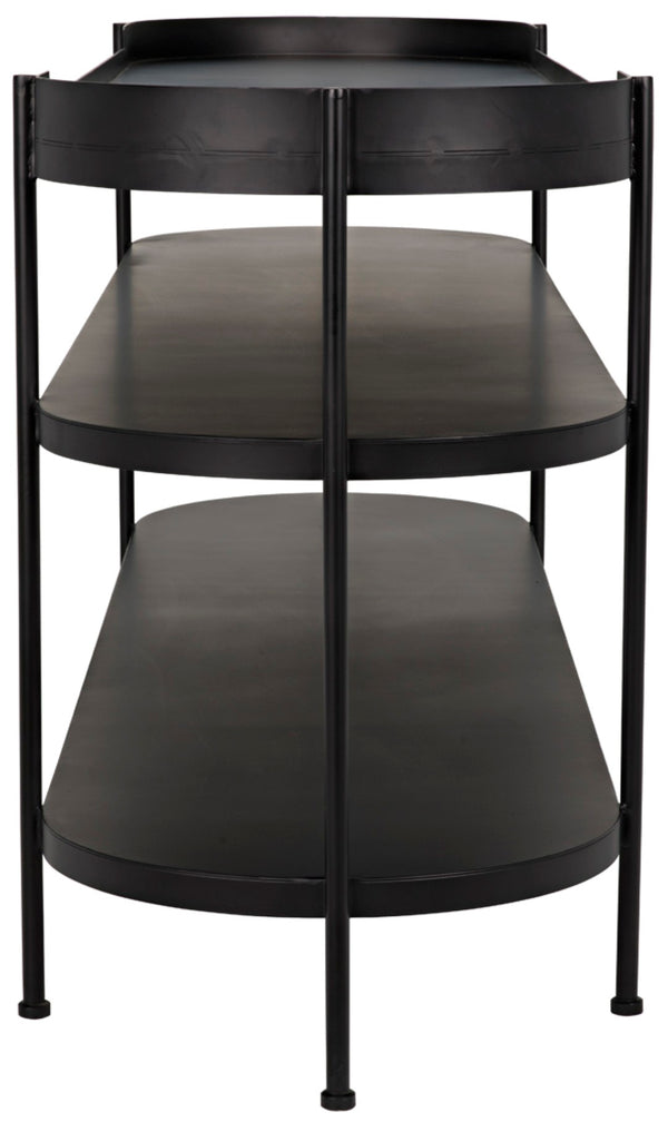 Noir Cassio Console Table - Black Iron Mid-Century Modern Design with Open Shelves for Stylish Storage GCON321MTB