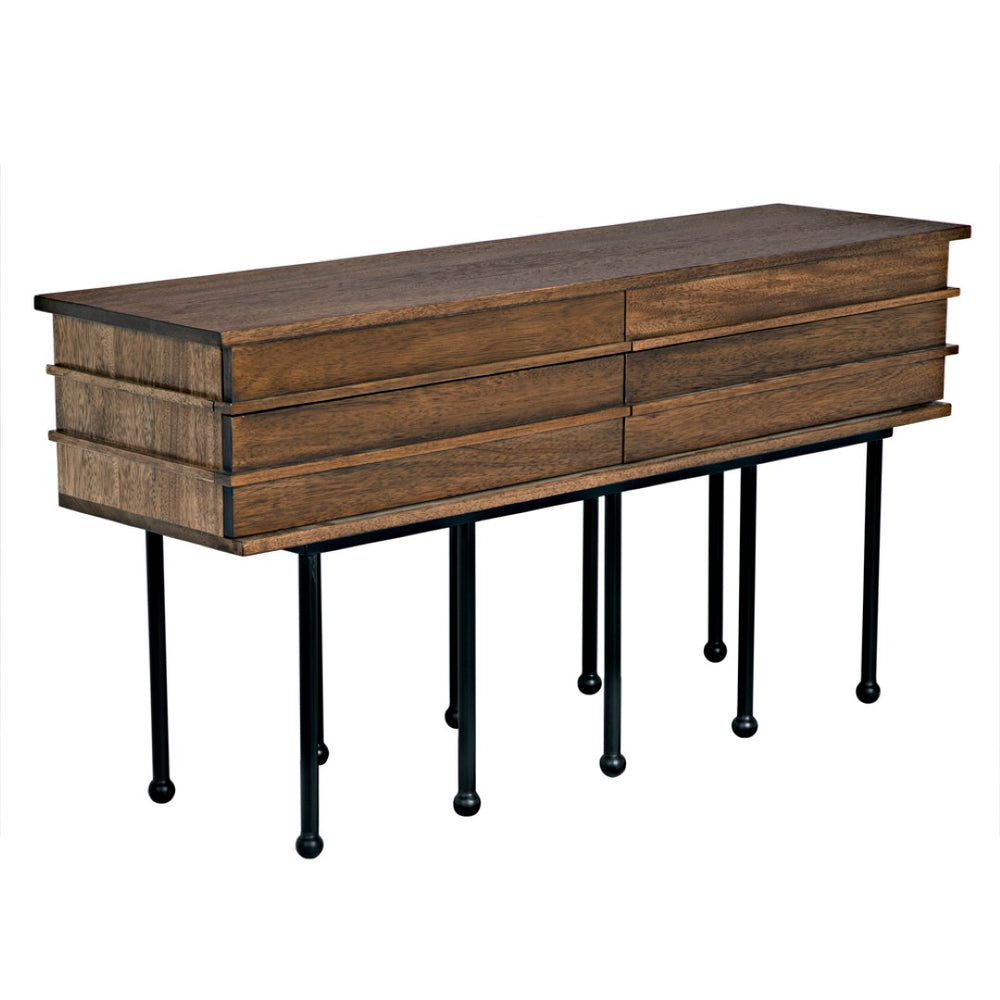 Noir Oliver Console Table - Stylish Entryway Furniture with Industrial Design and Solid Walnut Accents Dark Walnut with Matte Black Base GCON355DW