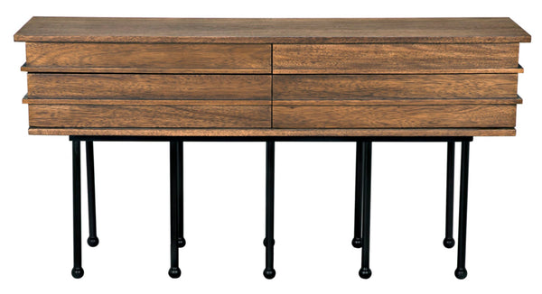 Noir Oliver Console Table - Stylish Entryway Furniture with Industrial Design and Solid Walnut Accents Dark Walnut with Matte Black Base GCON355DW