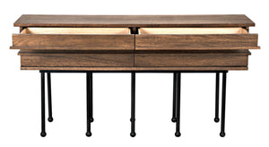 Noir Oliver Console Table - Stylish Entryway Furniture with Industrial Design and Solid Walnut Accents Dark Walnut with Matte Black Base GCON355DW
