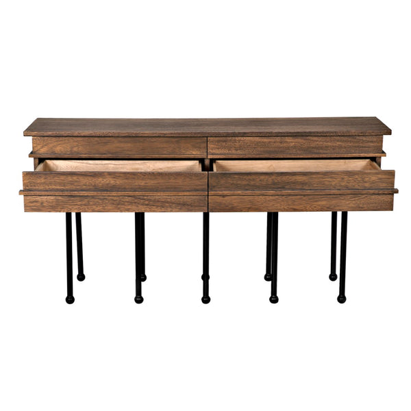 Noir Oliver Console Table - Stylish Entryway Furniture with Industrial Design and Solid Walnut Accents Dark Walnut with Matte Black Base GCON355DW