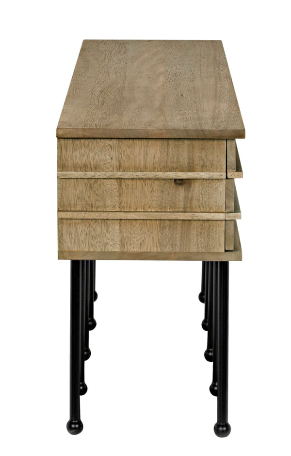 Noir Oliver Console Table - Stylish Entryway Furniture with Industrial Design and Solid Walnut Accents Washed Walnut with Matte Black Base GCON355WAW