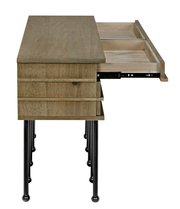 Noir Oliver Console Table - Stylish Entryway Furniture with Industrial Design and Solid Walnut Accents Washed Walnut with Matte Black Base GCON355WAW