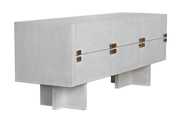 Noir Amidala Sideboard - Handcrafted Mahogany Buffet with Brass Accents for Elegant Storage Solutions White Wash GCON365WH