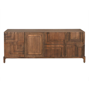 Noir Holden Sideboard: Modern Geometric Design with Handcrafted Fretwork for Stylish Storage Solutions Dark Walnut GCON367DW