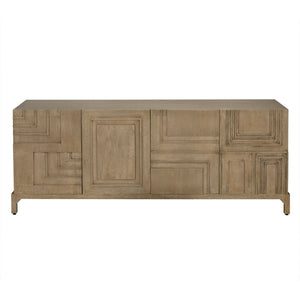 Noir Holden Sideboard: Modern Geometric Design with Handcrafted Fretwork for Stylish Storage Solutions Washed Walnut GCON367WAW