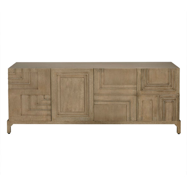 Noir Holden Sideboard: Modern Geometric Design with Handcrafted Fretwork for Stylish Storage Solutions Washed Walnut GCON367WAW