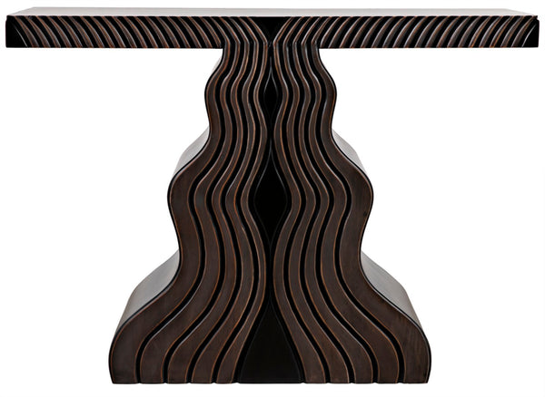 Noir Ray Console Table – Hand-Carved Mahogany with Pale Finish, Sculptural Design for Modern Interiors GCON370P
