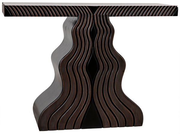 Noir Ray Console Table – Hand-Carved Mahogany with Pale Finish, Sculptural Design for Modern Interiors GCON370P