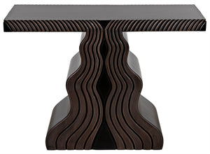 Noir Ray Console Table – Hand-Carved Mahogany with Pale Finish, Sculptural Design for Modern Interiors GCON370P
