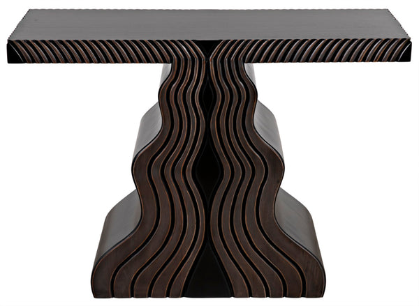 Noir Ray Console Table – Hand-Carved Mahogany with Pale Finish, Sculptural Design for Modern Interiors GCON370P