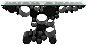 Noir Paradox Console Table: Modern Black Iron Frame with Glass Top for Eclectic Living Spaces & Entryways GCON371MTB