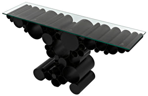 Noir Paradox Console Table: Modern Black Iron Frame with Glass Top for Eclectic Living Spaces & Entryways GCON371MTB