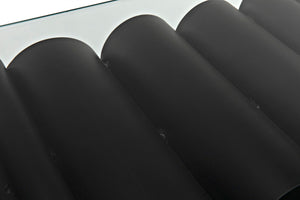 Noir Paradox Console Table: Modern Black Iron Frame with Glass Top for Eclectic Living Spaces & Entryways GCON371MTB