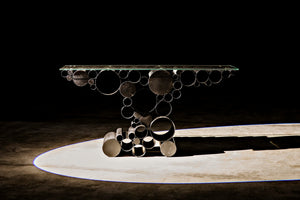 Noir Paradox Console Table: Modern Black Iron Frame with Glass Top for Eclectic Living Spaces & Entryways GCON371MTB