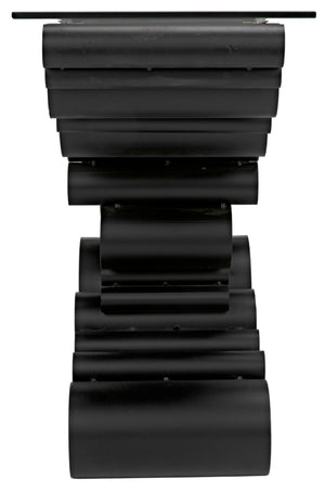 Noir Paradox Console Table: Modern Black Iron Frame with Glass Top for Eclectic Living Spaces & Entryways GCON371MTB