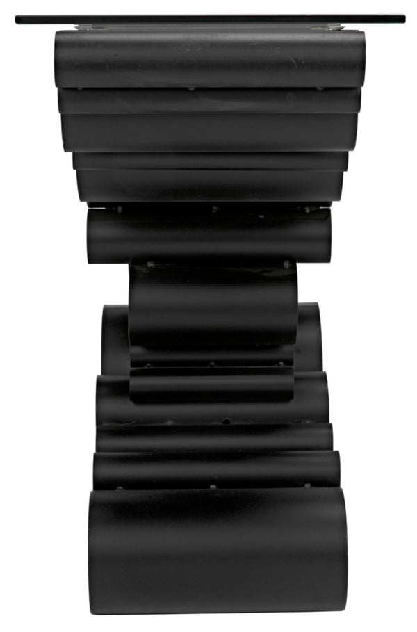 Noir Paradox Console Table: Modern Black Iron Frame with Glass Top for Eclectic Living Spaces & Entryways GCON371MTB