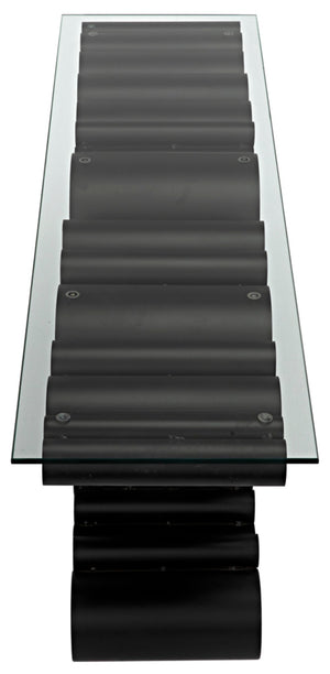 Noir Paradox Console Table: Modern Black Iron Frame with Glass Top for Eclectic Living Spaces & Entryways GCON371MTB
