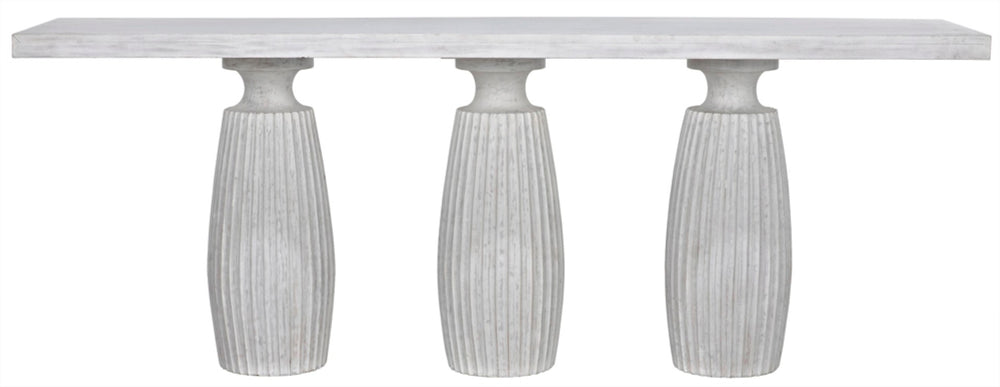 Noir Evelyn Console Table - Elegant White Wash Finish, Fluted Pillar Design, Durable Mahogany Craftsmanship GCON373WH