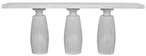 Noir Evelyn Console Table - Elegant White Wash Finish, Fluted Pillar Design, Durable Mahogany Craftsmanship GCON373WH