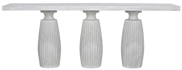 Noir Evelyn Console Table - Elegant White Wash Finish, Fluted Pillar Design, Durable Mahogany Craftsmanship GCON373WH