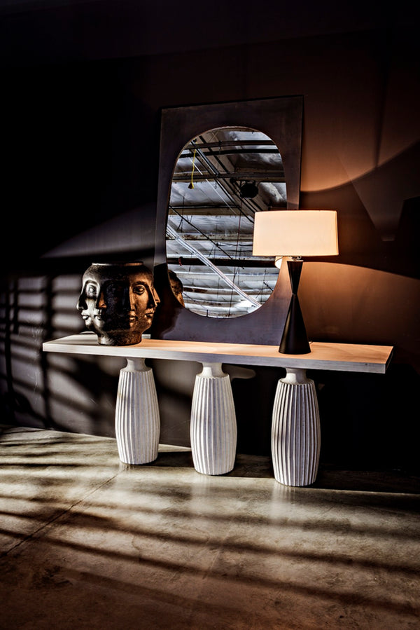 Noir Evelyn Console Table - Elegant White Wash Finish, Fluted Pillar Design, Durable Mahogany Craftsmanship GCON373WH