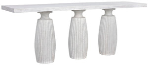 Noir Evelyn Console Table - Elegant White Wash Finish, Fluted Pillar Design, Durable Mahogany Craftsmanship GCON373WH