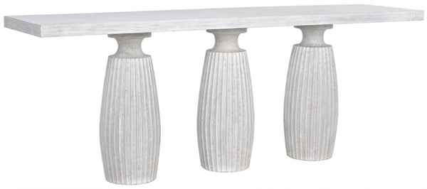 Noir Evelyn Console Table - Elegant White Wash Finish, Fluted Pillar Design, Durable Mahogany Craftsmanship GCON373WH