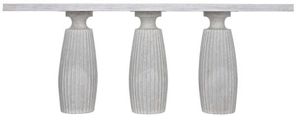 Noir Evelyn Console Table - Elegant White Wash Finish, Fluted Pillar Design, Durable Mahogany Craftsmanship GCON373WH