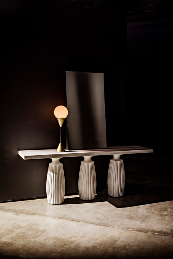 Noir Evelyn Console Table - Elegant White Wash Finish, Fluted Pillar Design, Durable Mahogany Craftsmanship GCON373WH