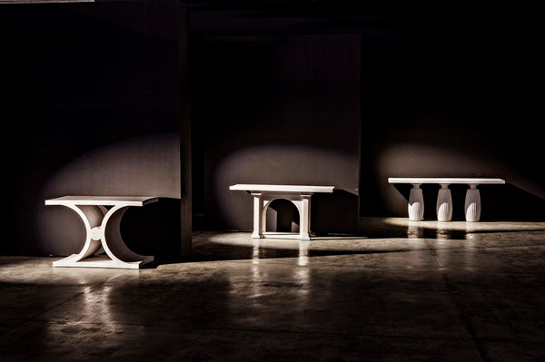 Noir Evelyn Console Table - Elegant White Wash Finish, Fluted Pillar Design, Durable Mahogany Craftsmanship GCON373WH