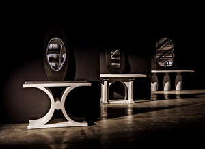 Noir Evelyn Console Table - Elegant White Wash Finish, Fluted Pillar Design, Durable Mahogany Craftsmanship GCON373WH