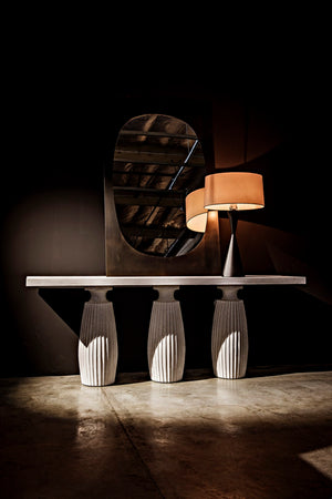 Noir Evelyn Console Table - Elegant White Wash Finish, Fluted Pillar Design, Durable Mahogany Craftsmanship GCON373WH