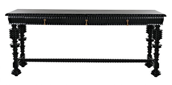 Noir Portuguese Console Table - Elegant Mahogany Design with Antique Brass Pulls for Timeless Decor Hand Rubbed Black GCON376HB