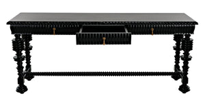 Noir Portuguese Console Table - Elegant Mahogany Design with Antique Brass Pulls for Timeless Decor Hand Rubbed Black GCON376HB