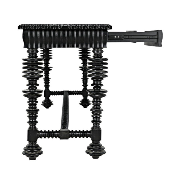 Noir Portuguese Console Table - Elegant Mahogany Design with Antique Brass Pulls for Timeless Decor Hand Rubbed Black GCON376HB