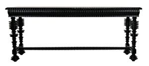 Noir Portuguese Console Table - Elegant Mahogany Design with Antique Brass Pulls for Timeless Decor Hand Rubbed Black GCON376HB